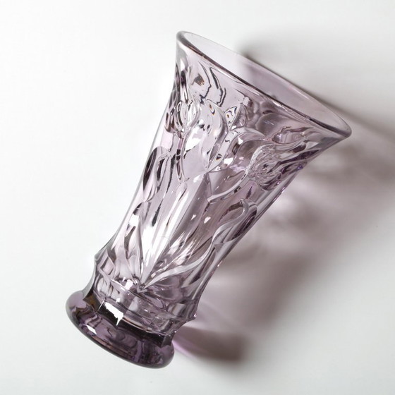 Image 1 of Rare Art Mid-century Glass Smokey Purple Cut Glass Vase / Eda Glasbruk / Sweden / 1930s