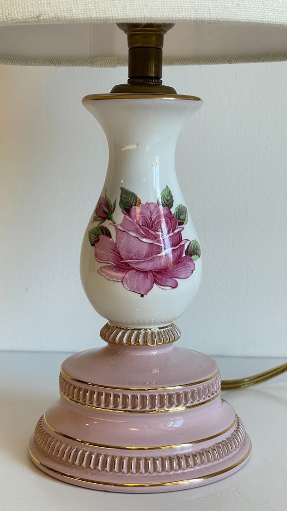 Image 1 of Ceramic Lamp, Italy, Roses and Gold