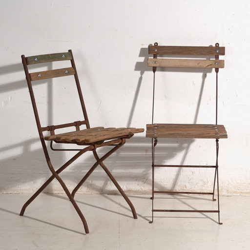 Paar Vintage Klap-Tuinstoelen van Hout en IJzer – Centraal-Europa, circa 1950 #1