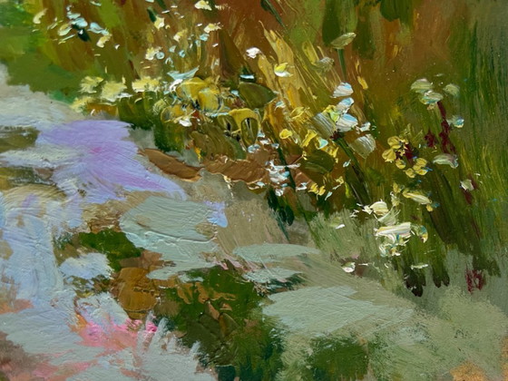 Image 1 of Original Oil Painting Summer Road Landscape A walk in the arms of nature