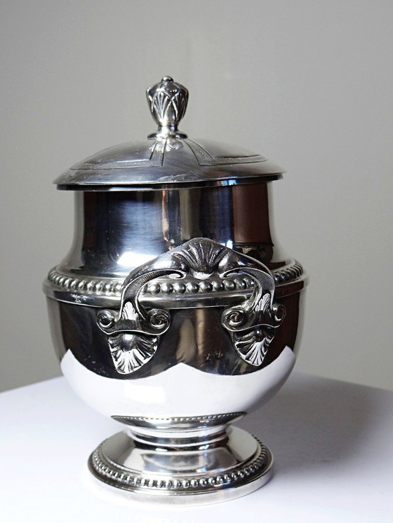 Image 1 of Elegant antique silver-plated metal sugar bowl from the 1880s-1930s