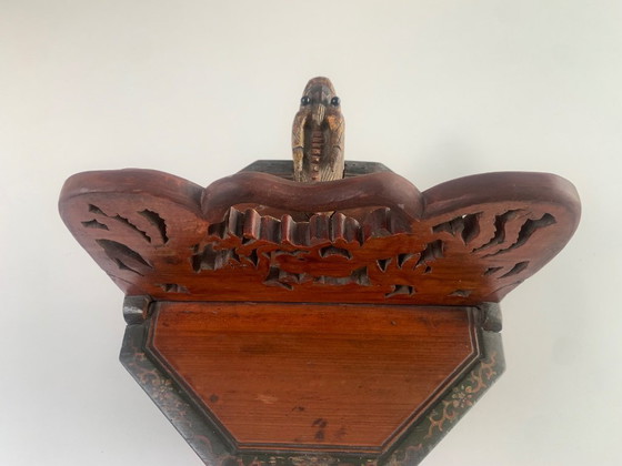 Image 1 of Antique 19th-C. Chinese Carved Wood Tea Caddy – Phoenix & Dragon Motifs 