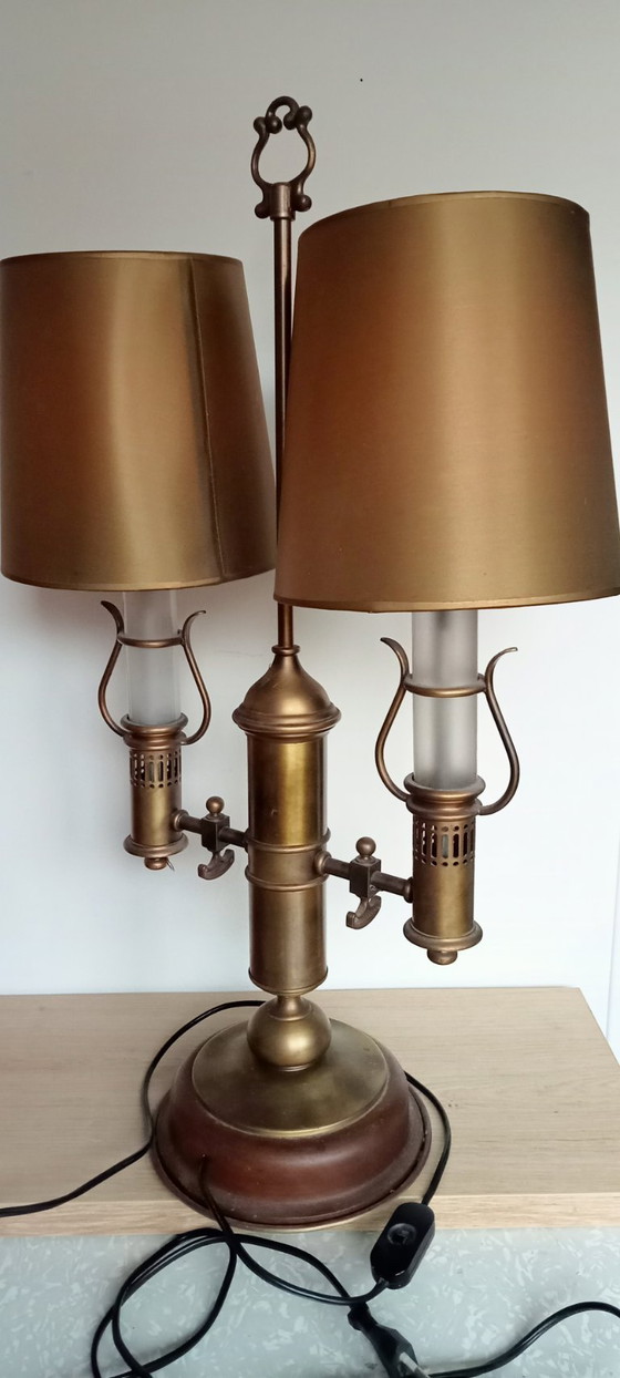 Image 1 of Empire Boulotte bankier notaris lamp retro antiek koper hout