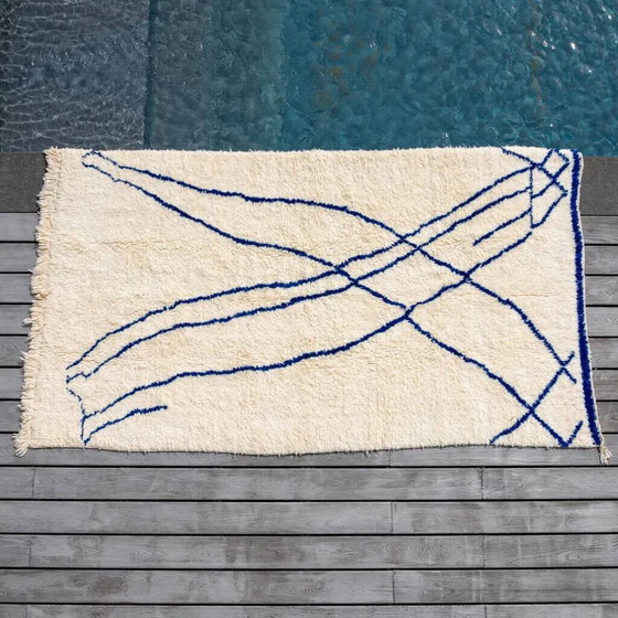 Tappeto Beni Ouarain bianco e blu. – Tappeti, Wool, Cotton (photo 16 of 16)