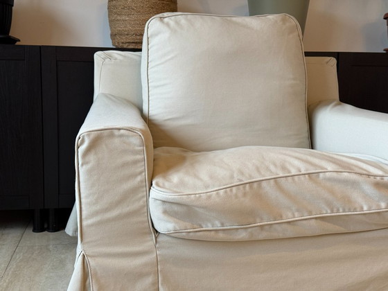 Image 1 of High-quality slipcover armchair with down cushion, beige country style