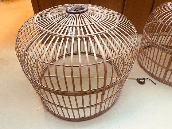 Image 1 of Set unico di 2 lampade a sospensione in rattan fatte a mano