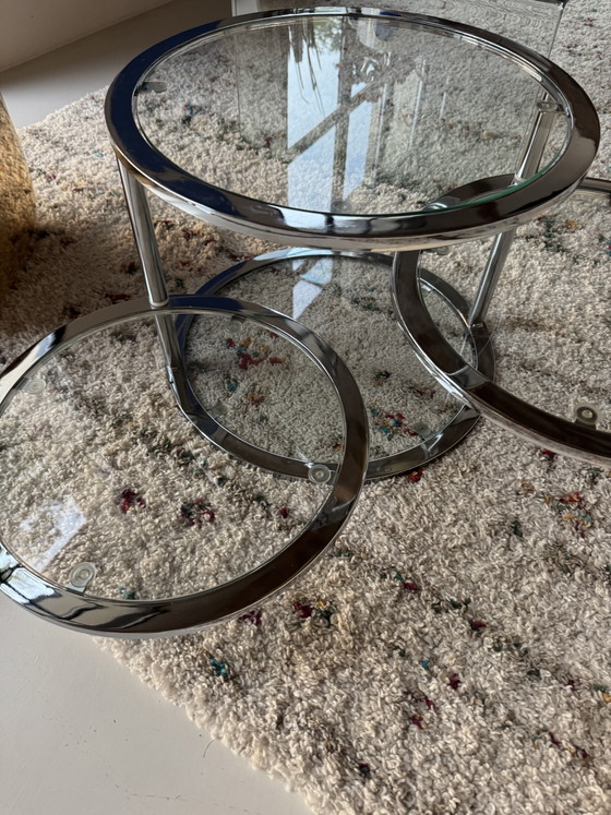 Tavolino da caffè rotondo pieghevole vintage in cromo – Tavolini da caffè, Chrome, Glass (photo 7 of 15)