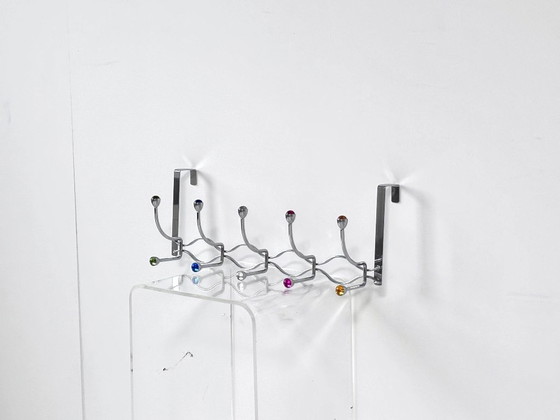 Portemanteau vintage de porte avec boutons colorés, Portemanteaux, Métal, Verre, Argenté, Modern (photo 2 sur 8)