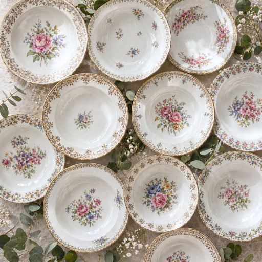 Plato hondo de porcelana floral vintage, vendido individualmente