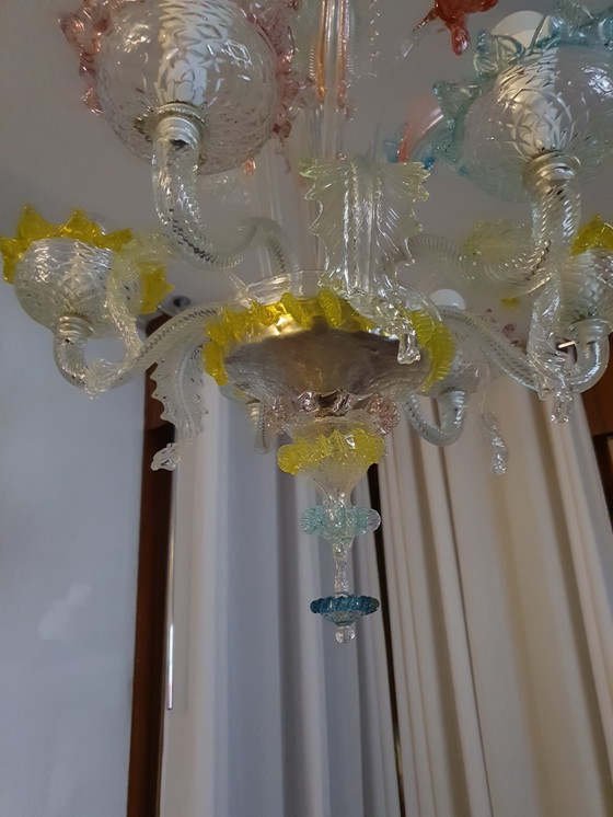 Image 1 of Lampadario 6 bracci colorato in vetro di Murano