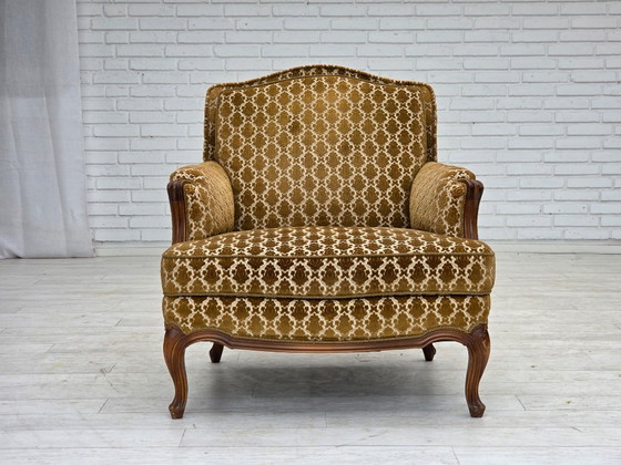 Image 1 of 1950s Danish Relax Chair, Furniture Velour, Carved Ash Wood