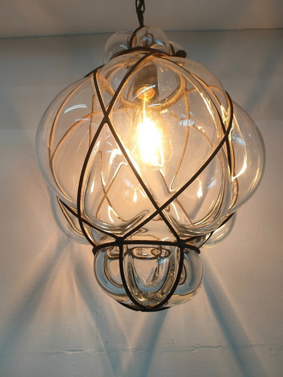 Image 1 of Venetian Pendant Lamp Spherical Glass with Metal Framework.