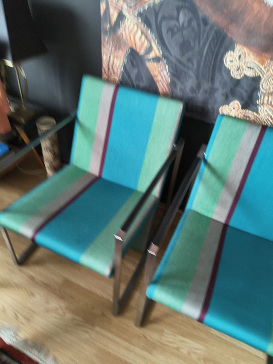 Lot de 2 Fauteuils Arco 'Frame' Originaux – Burkhard Vogtherr (Bon État) – rvs, Textile (photo 6 of 10)