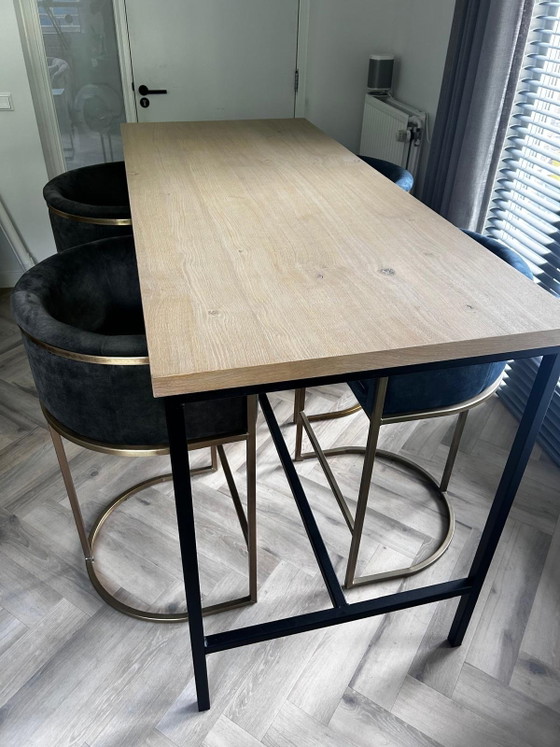 High Table With 4 Bar Stools – meubel groothandel, Dining set, Metal, Textile (photo 4 of 5)