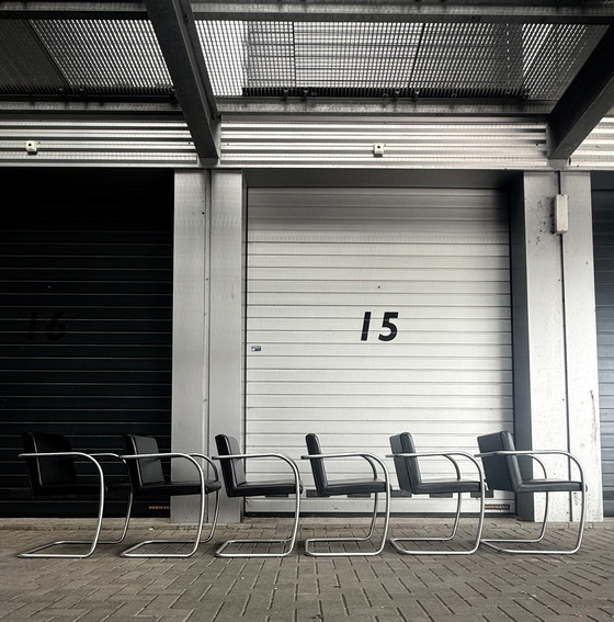 Image 1 of 6 sedie Brno di Mies van der Rohe, Fasem, in pelle nera