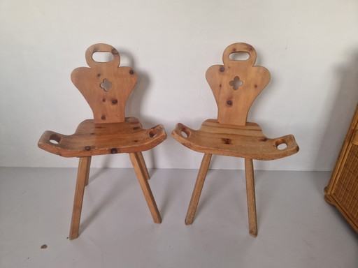 Taburetes de parto vintage de madera de pino español