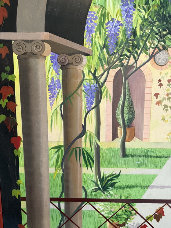 Image 1 of Monumental Mediterranean Trompe-l'Œil Garden Painting – 250 x 200 cm