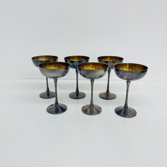 Image 1 of Set of 6 brass silver plated champagne coupes , 1970s Italy
