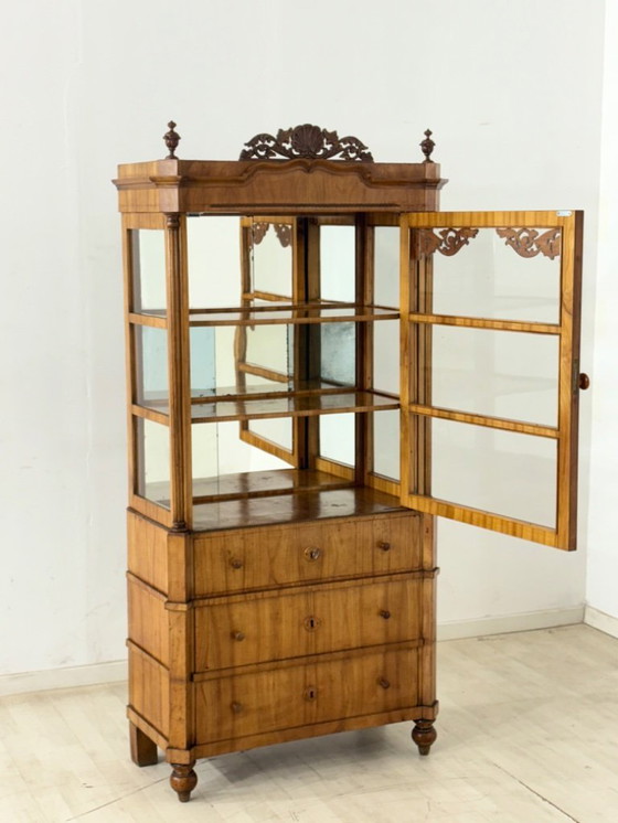 Image 1 of Vitrine Biedermeier, meuble de salon, armoire, meuble à façade en éventail, vers 1880