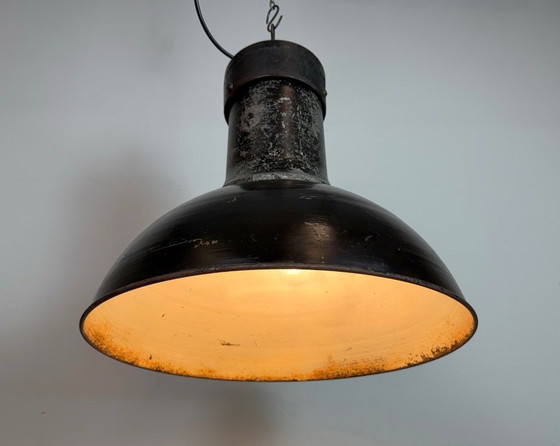 Image 1 of Large Industrial Factory Black Pendant Lamp with Cast Iron Top, 1950s
