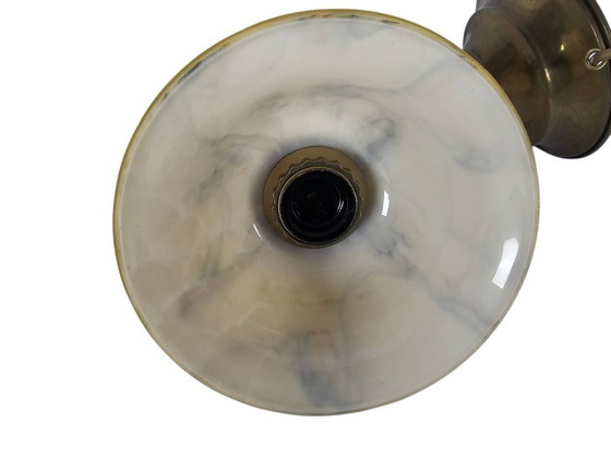 Image 1 of Stile Art Déco - 2 lampade da parete - vetro marmorizzato - ottone - terzo quarto del XX secolo