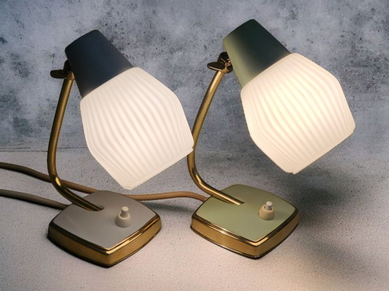 Paar Nachttischlampen / Tischlampen, 1950er Jahre – Robert Pfäffle, Metal, Brass (photo 8 of 9)