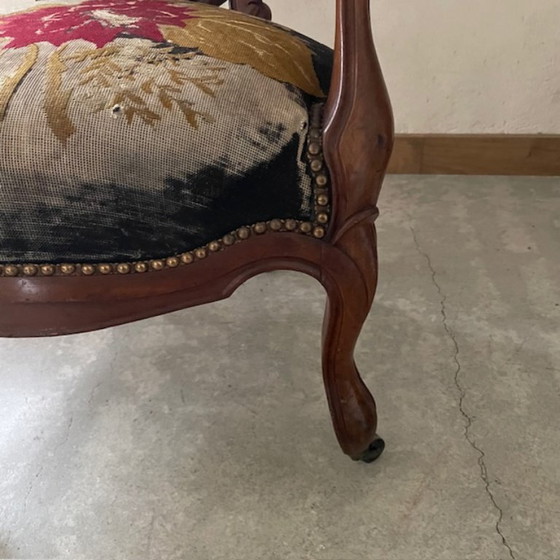 Poltrona Luigi XV con tappezzeria floreale – Poltrone, Tessile, Legno (photo 5 of 7)