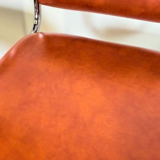 Chrome Bar Stools 1970s Cognac Faux Leather Upholstery – Barstools, Skai (photo 12 of 14)