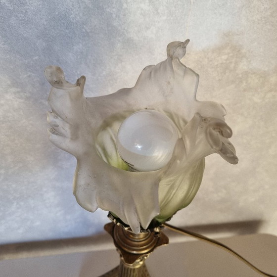 Image 1 of Lampada da scrivania Art Déco in opalino verde con base in bronzo