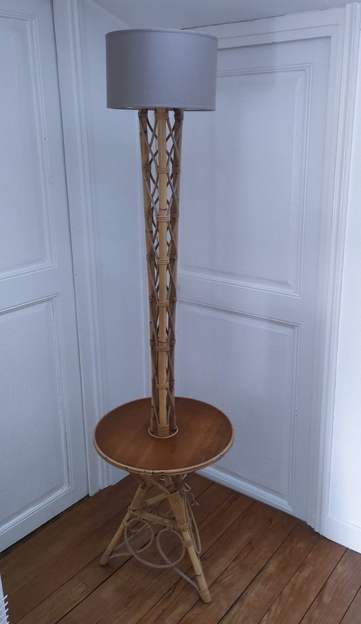 lampadaire bambou rotin vintage