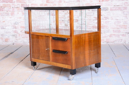 Restored Art Deco Serving Trolley, Walnut, Glass, Repolished, Czech, 1920s – serveerwagens, Metal (photo 2 of 17)