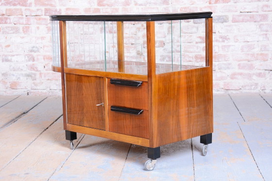 Restored Art Deco Serving Trolley, Walnut, Glass, Repolished, Czech, 1920s – Bar carts, Metal (photo 2 of 17)