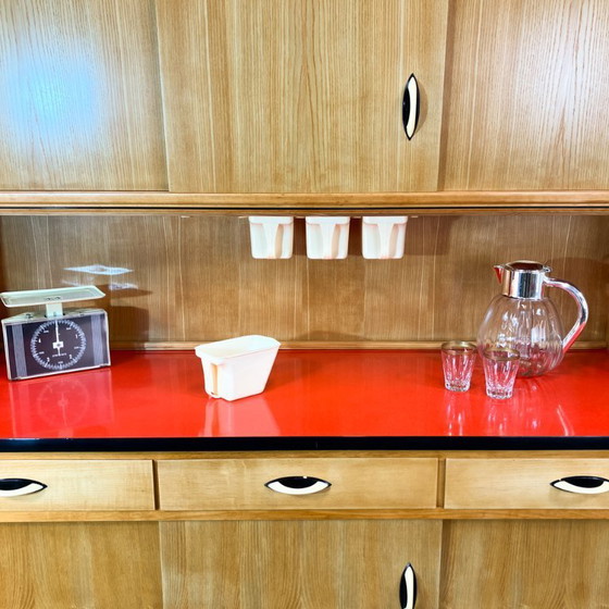 Image 1 of Kitchen buffet with red formica top by Baumann Möbel, oak, 1960s