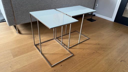 Kubischer Beistelltisch – Beek, bijzettafels, polished steel, Glass (photo 2 of 5)