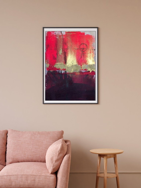 Image 1 of Origineel acrylverfschilderij in abstract expressionistische stijl: Gouden Zeilen