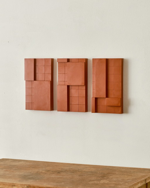 Set of 3 handmade brutalist wall objects