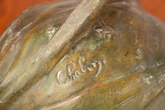 Image 1 of Vase Art-Nouveau en étain massif patiné bronze par Louis Chalon 1910.