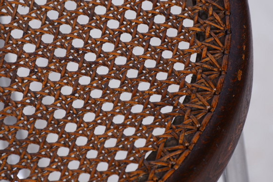 Restored Bauhaus Stool, by Robert Slezák, Chrome, Rattan, Czech, 1930s – Wood (photo 4 of 9)