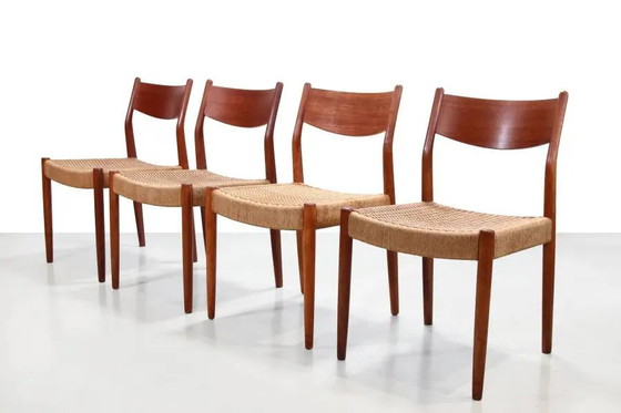 Set of four teak and papercord Marten Franckena chairs for Fristho – Dining chairs, Scandinavian (photo 3 of 8)