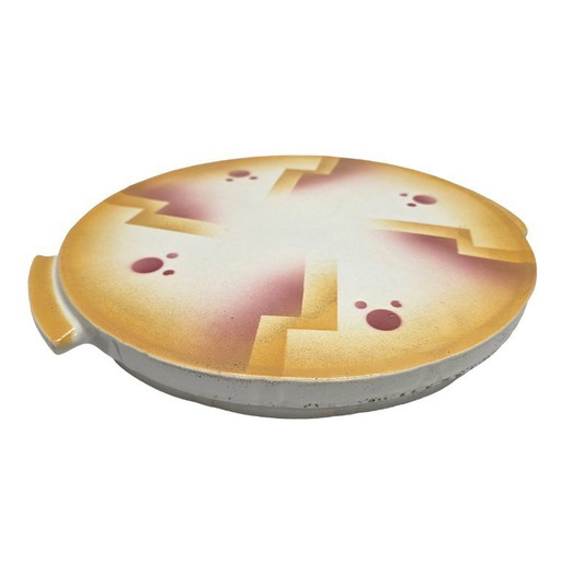Présentoir à gâteaux Art Déco, céramique allemande, Spritzdekor, vers 1930