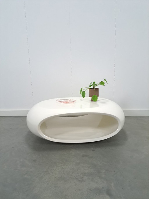 White Space Age oval round table with open compartment