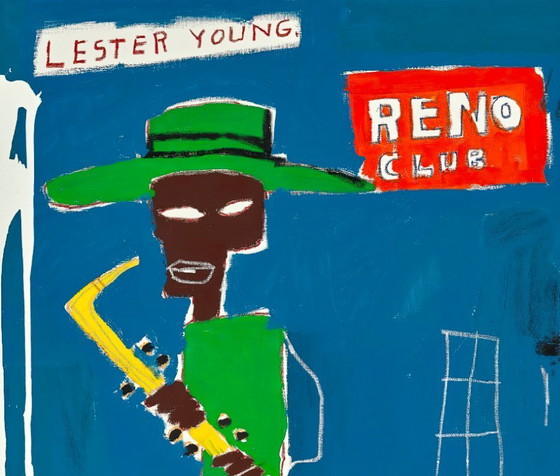 Image 1 of In de coulissen - Lester Young bij de club in Reno - Jean-Michel Basquiat 1986 - Poster 70 × 100 cm