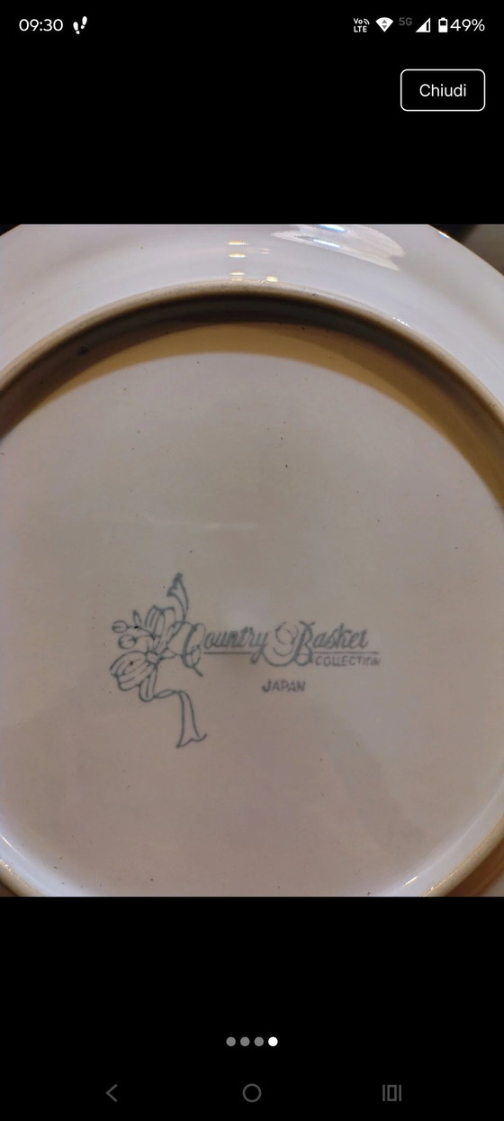 Image 1 of Set of 6 Country Basket Japan Vintage 1980s Dessert Plates + 1 Free Gift