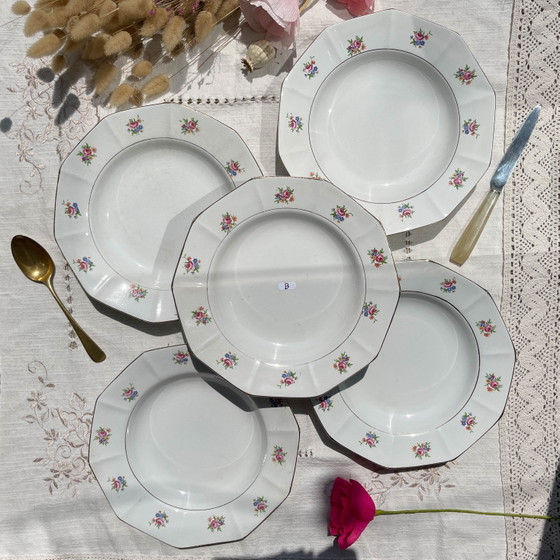 5 Piatti Fondi Vintage SALINS in Porcellana Opaca con Motivo Floreale – Stoviglie (photo 6 of 19)