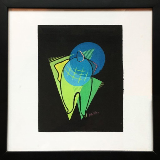 Kubistische compositie op zwart papier. Frankrijk, jaren 1950.