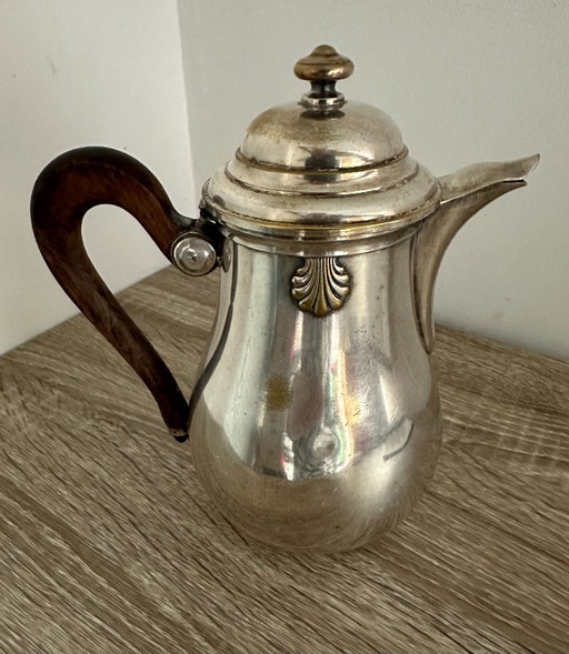 Caffettiera/teiera in metallo argentato, punzonata, in stile rocaille Luigi XV