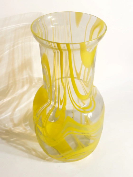 1980s Yellow and Clear Murano Glass Vase (photo 3 of 9)
