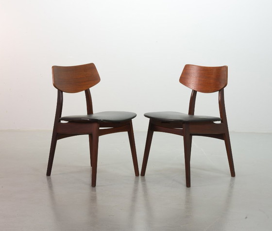 Image 1 of Elegante set di 2 sedie da pranzo in legno di teak Webe di Louis van Teeffelen, 1960.