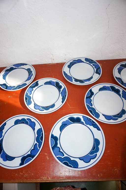 villeroy & boch blue cloud vintage plate set * german vitro porcelain * 1970s kitchen decor * cloud motif dishware * set of 6