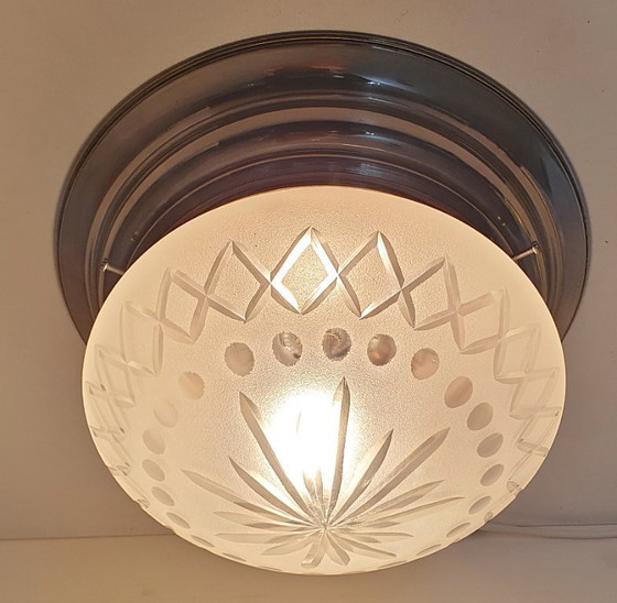 Image 1 of Lampada da soffitto Art Déco in vetro tagliato e cromato